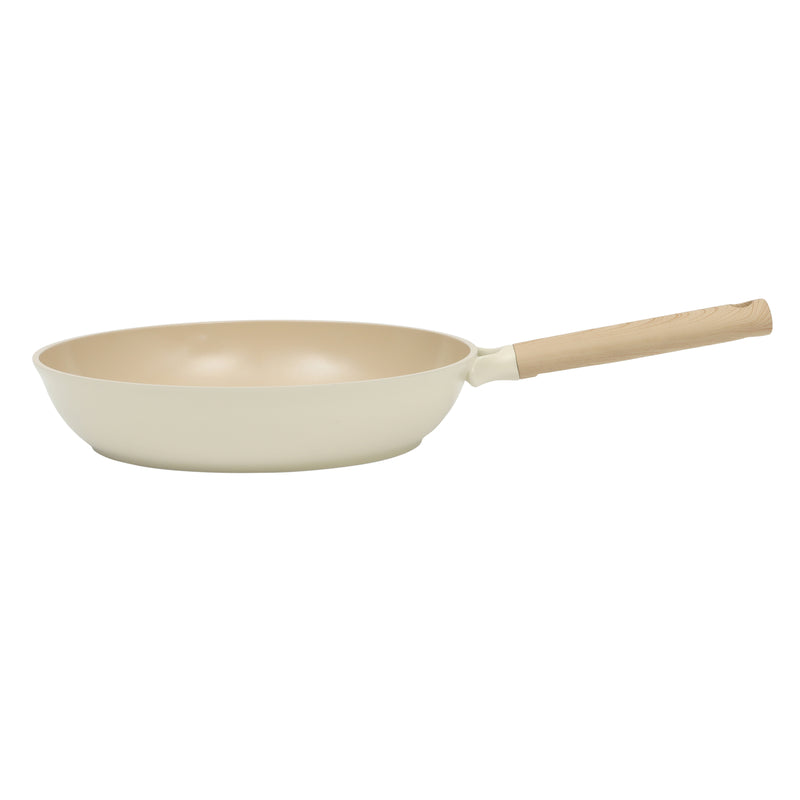Gibson Elite Folkstone 10" Cast Aluminum Frying Pan - Linen- Nonstick Ceramic Interior - Induction Base - Wood Look Soft Touch Handle - Color Sleeve