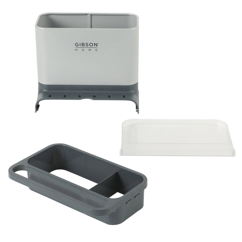 Gibson Home Ledgebrook - 7.2 IN L X 4.6 IN W X 6.1 IN H Sink Organizer - Grey - Galvanized Board w/ Powder Coat - Silk Logo Print - SS - Gift Boxw/ Remailer