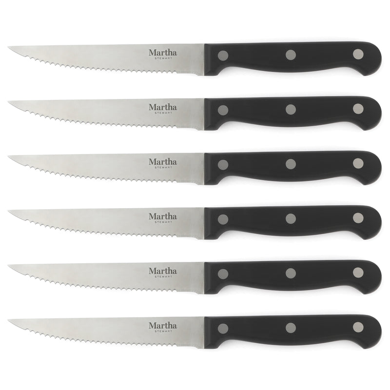 Martha Stewart Carverton 15pc Stainless Steel Cutlery Set w/ Rubberwood Block - Black - Traditional Shape - ABS Forged Handle - Gift Box
