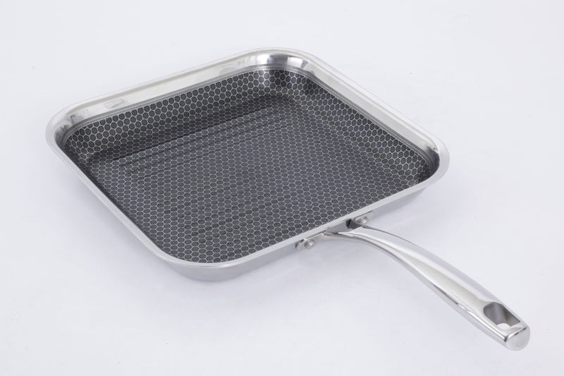 Oster Platinum Modessa 11" Tri-Ply Stainless Steel Grill Pan - Etching Nonstick Interior - Square - Color Sleeve