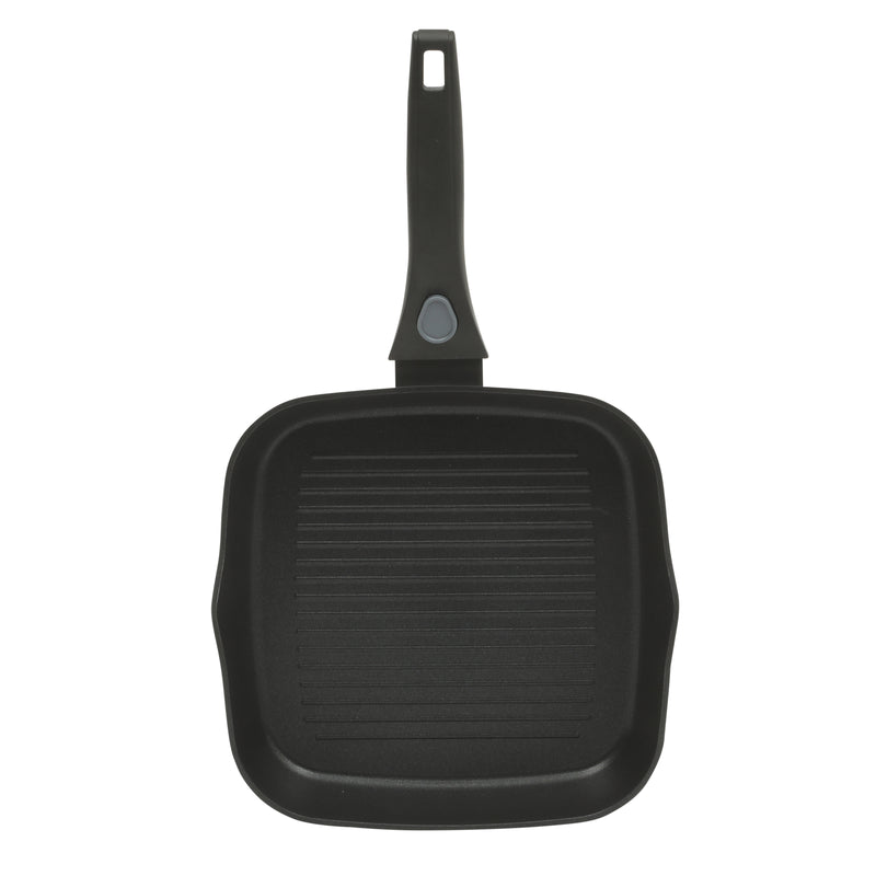 Oster Smarthandle Advance 3 pc Forged Aluminum 10" Round Pancake Pan & 9.5" Square Grill w/ Detachable Handle - Matte Black - Non-Stick Interior - Induction Base - Bakelite Handle - Gift Box (Open Window)
