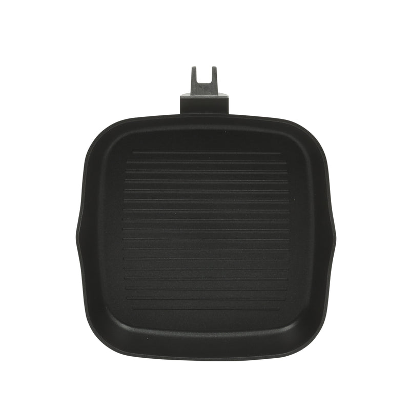 Oster Smarthandle Advance 3 pc Forged Aluminum 10" Round Pancake Pan & 9.5" Square Grill w/ Detachable Handle - Matte Black - Non-Stick Interior - Induction Base - Bakelite Handle - Gift Box (Open Window)
