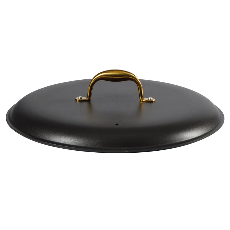 Frok 13" Forged Aluminum Frok (Fry Pan / Wok Hybrid) w/ Aluminum Lid - Grey Ceramic Nonstick Int - Heat Resist Ext - Induction Base - Cast SS W/ Gold Pvd Handle - Forged Al - Color Label w/ Remailer