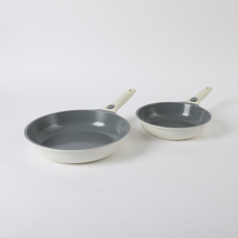 Sur La Table Kitchen Essentials Craft Studio 4pc Aluminum Frying Pan Set - Ceramic Non-Stick Interior - Induction Base - Soft Touch Detachable Handle - Gift Box w/ Remailer (Open Window)