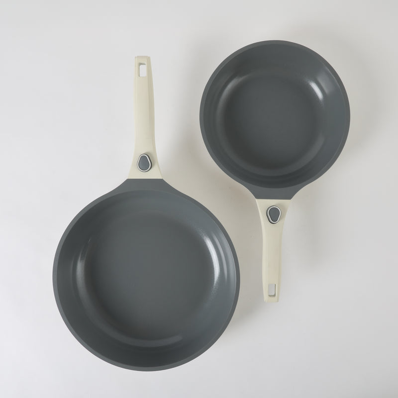 Sur La Table Kitchen Essentials Craft Studio 4pc Aluminum Frying Pan Set - Ceramic Non-Stick Interior - Induction Base - Soft Touch Detachable Handle - Gift Box w/ Remailer (Open Window)