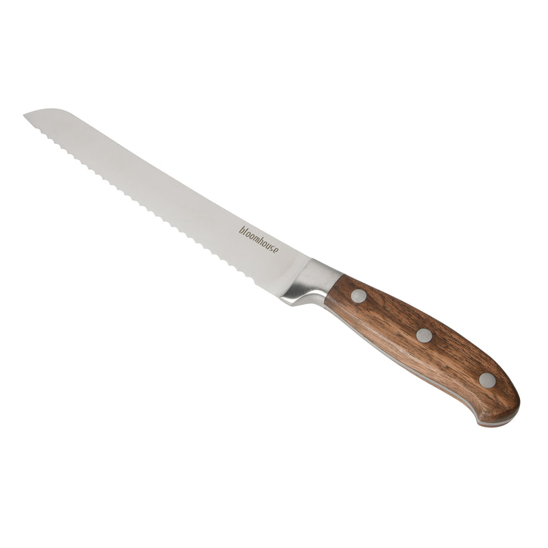 Bloomhouse 8" Stainless Steel Bread Knife - German Steel Blade - Walnut Wood Handle - Mirror Polish - GBX w/ Remailer