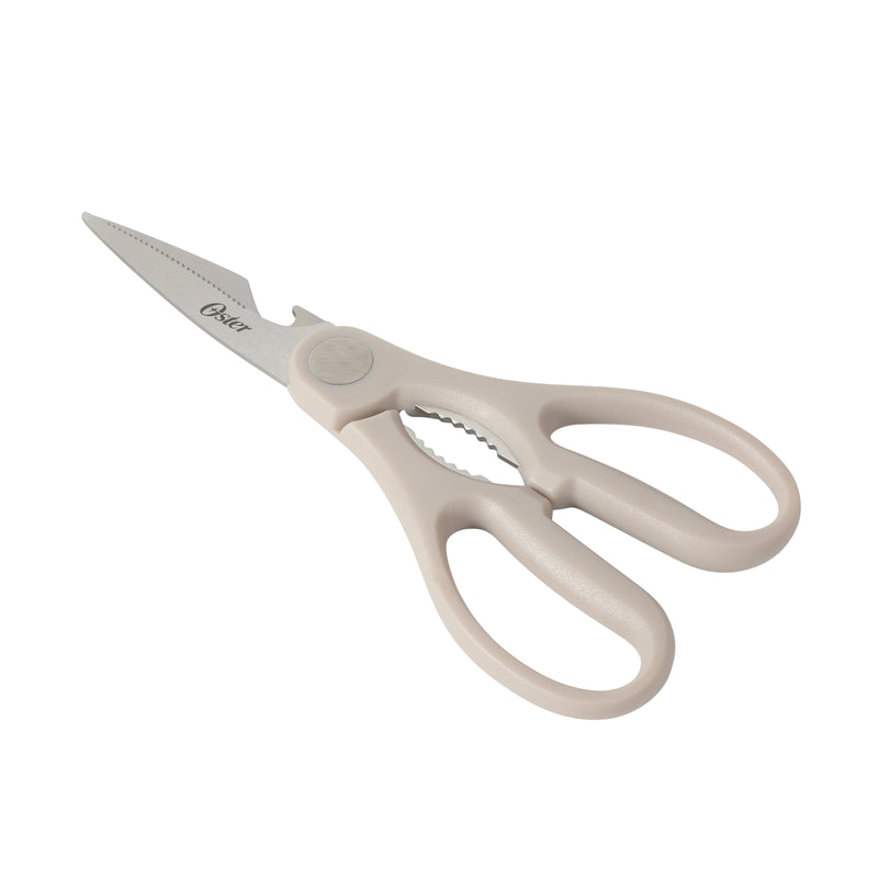 Oster Gunderson 2pc 6" Cleaver & Scissors Set - Taupe - Textured Blade - Non Stick - PP Wood Look Soft Touch Handle - Clam Pack