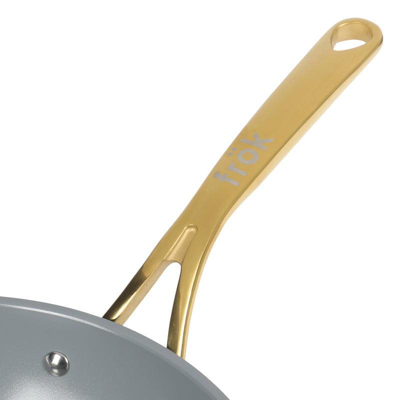 Frok 11" Aluminum Frok (Fry Pan / Wok Hybrid) w/ Glass Lid - Ceramic Nonstick Int - Matte Exterior - Stainless Steel Handle - Colored Remailer