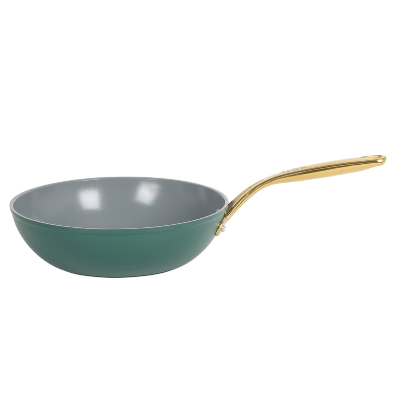 Frok 11" Aluminum Frok (Fry Pan / Wok Hybrid) w/ Glass Lid - Ceramic Nonstick Int - Matte Exterior - Stainless Steel Handle - Colored Remailer