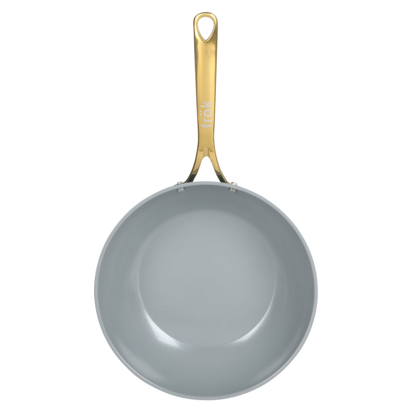Frok 11" Aluminum Frok (Fry Pan / Wok Hybrid) w/ Glass Lid - Ceramic Nonstick Int - Matte Exterior - Stainless Steel Handle - Colored Remailer