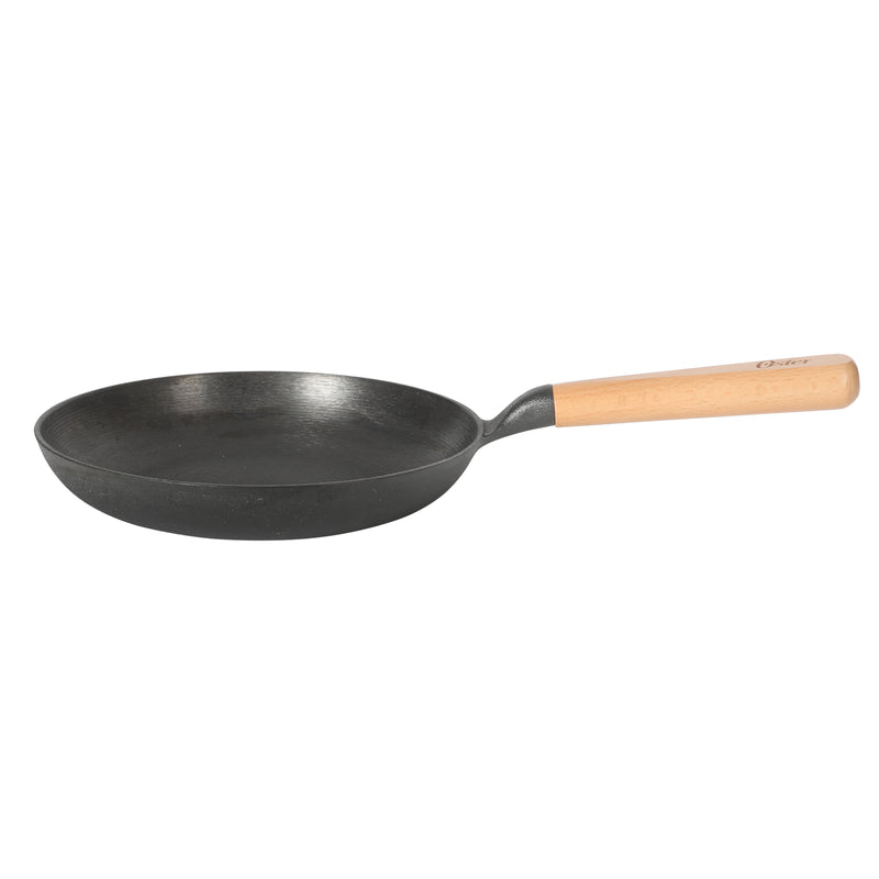 Oster Platinum Flintfield9.5" Preaseason Cast Iron Skillet - Circular Rough Polished Interior - No Rivets Wood Handle - Color Sleeve w/ Remailer