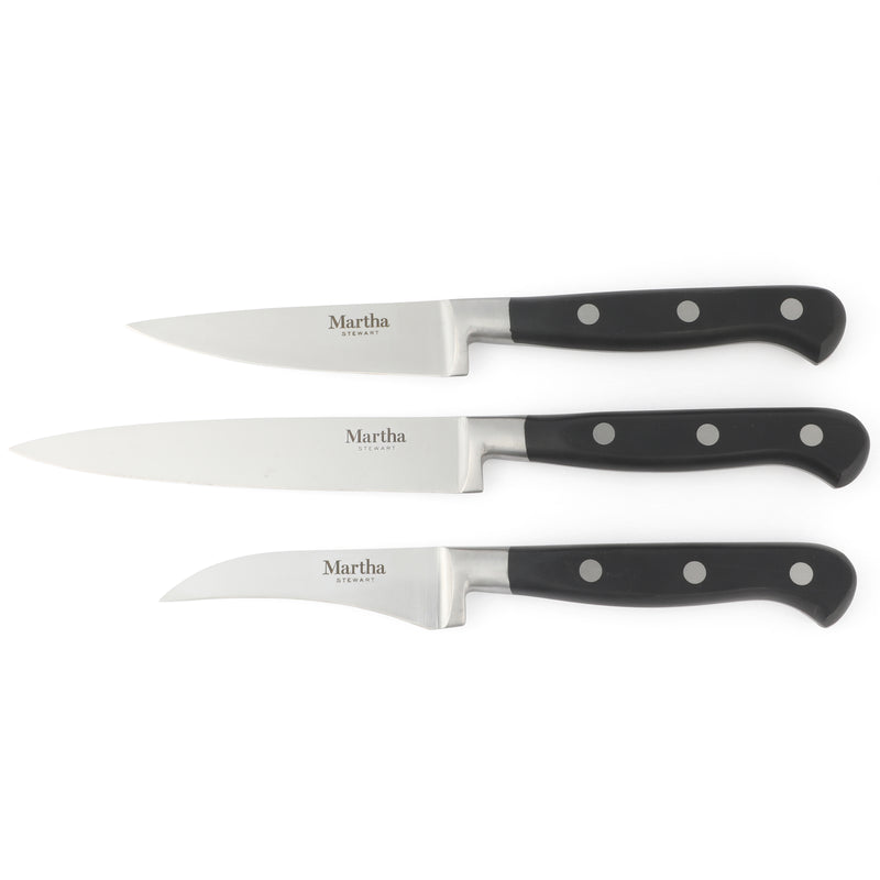 Martha Stewart Carverton 15pc Stainless Steel Cutlery Set w/ Rubberwood Block - Black - Traditional Shape - ABS Forged Handle - Gift Box