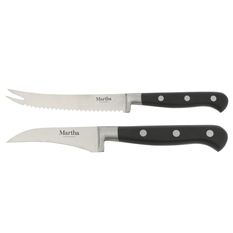 Martha Stewart Carverton 2pc Stainless Steel Tomato Knife & Bird Beak Knife - Black - Traditional Shape - ABS Forged Handle - Gift Box w/ Remailer