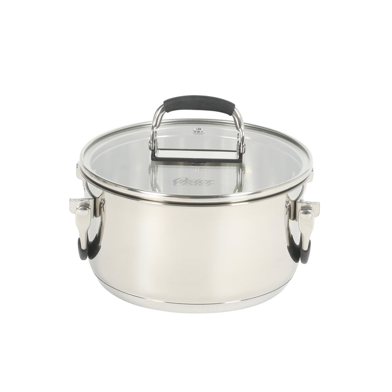 Oster Platinum Silverbolt 6pc 5-Ply Stackable Dutch Oven Set - Straight Shape - Foldable Wire Handle - Gift Box w/ Remailer