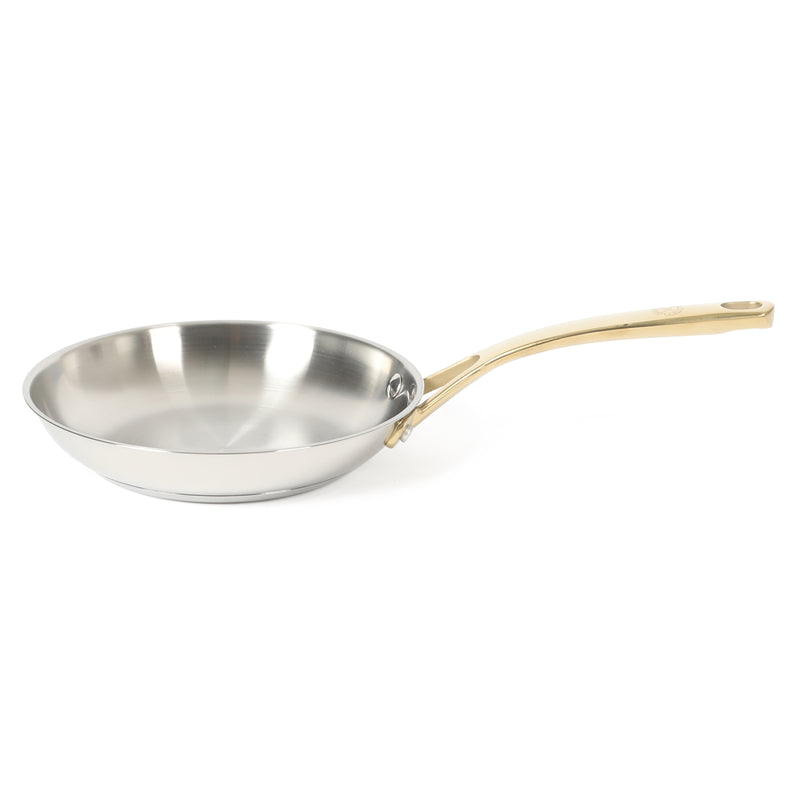 Martha Stewart Castelle 8" Stainless Steel Frying Pan - Satin Polish Interior- Gold PVD Handle - Impact Bonded Base - Color Sleeve
