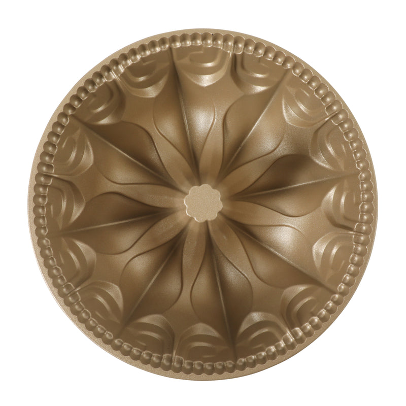 Martha Stewart Festive Holiday 2.5 qt Cast Aluminum Cake Mold - Gold - Lily Flower - Classic Pan - Non-Stick - Color Sleeve
