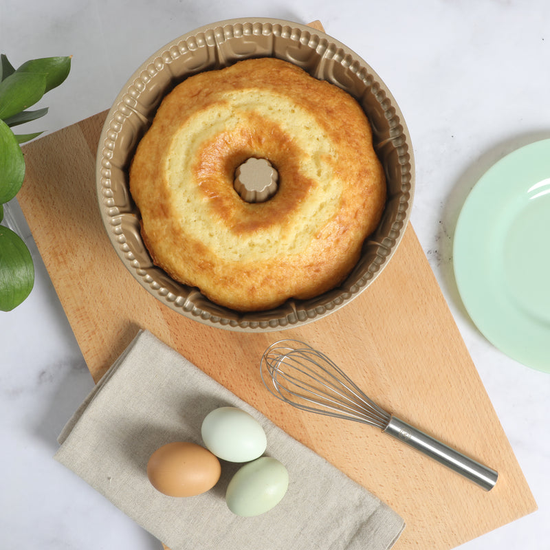 Martha Stewart Festive Holiday 2.5 qt Cast Aluminum Cake Mold - Gold - Lily Flower - Classic Pan - Non-Stick - Color Sleeve