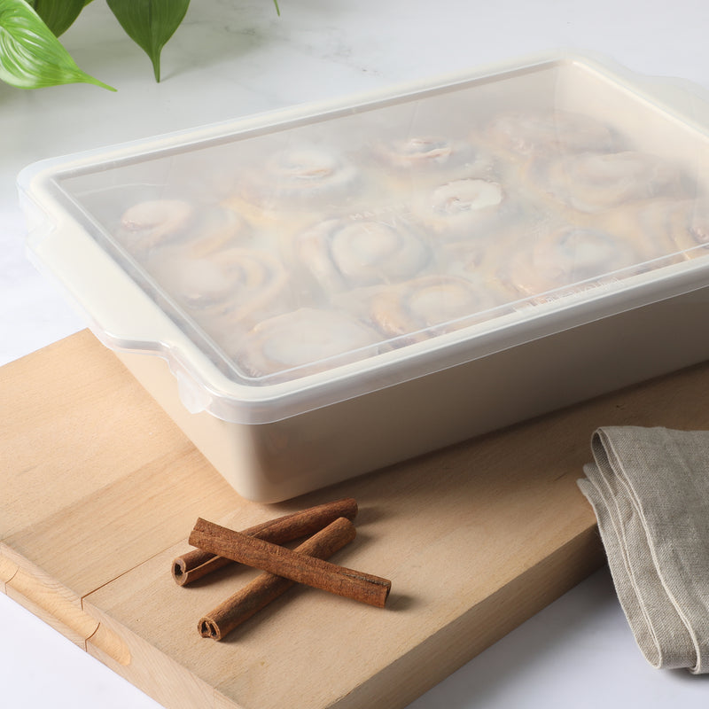 Martha Stewart Everyday Tilden 9" x 13" Baker w/ PP Lid - Two-Tone - Rectangle - Solid Color - Stoneware - Color Sleeve W/ Rm