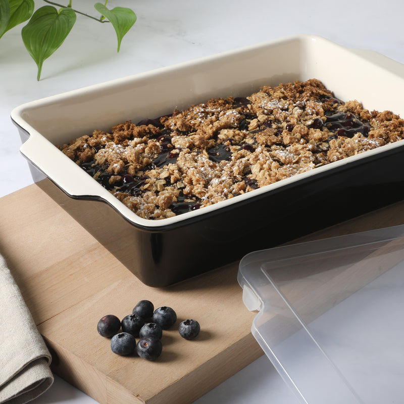 Martha Stewart Everyday Tilden 9" x 13" Baker w/ PP Lid - Two-Tone - Rectangle - Solid Color - Stoneware - Color Sleeve W/ Rm