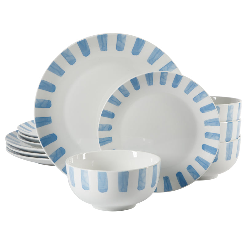 Gibson Home Pacific Waves 12pc Dinnerware Set - Decorated - Fine Ceramic - Gift Box