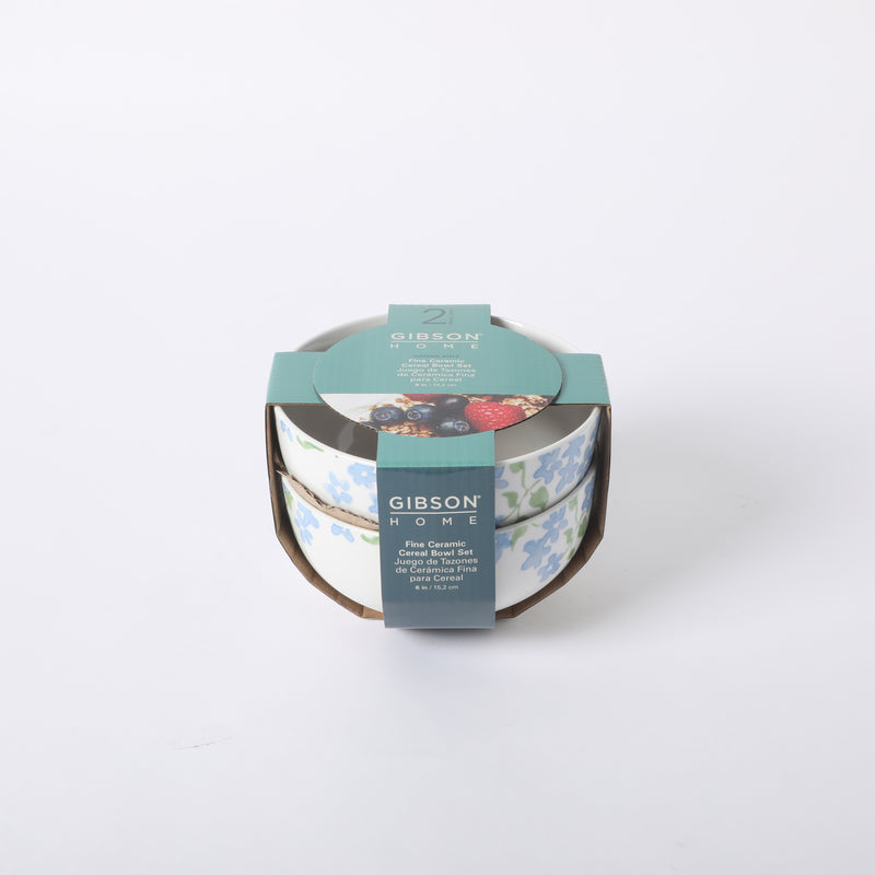 Gibson Home Garden Aisle 2pc 6" Cereal Bowl Set - Blue - Decorated - Fine Ceramic - Color Sleeve