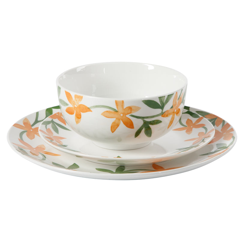 Gibson Home Surrey Hill 12pc Dinnerware Set - Yellow / Green - Decorated - Fine Ceramic - Gift Box