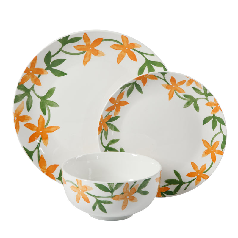 Gibson Home Surrey Hill 12pc Dinnerware Set - Yellow / Green - Decorated - Fine Ceramic - Gift Box