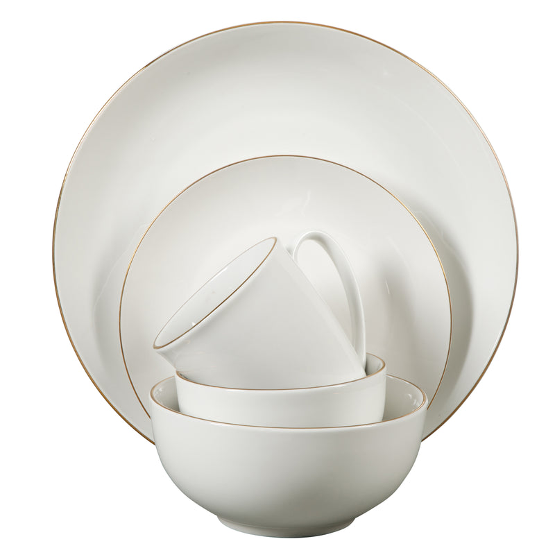 Gibson Home Ogalla 30pc Dinnerware Set - Gold Banded - 1.5mm Band- Decorated - Fine Ceramic - Gift Box