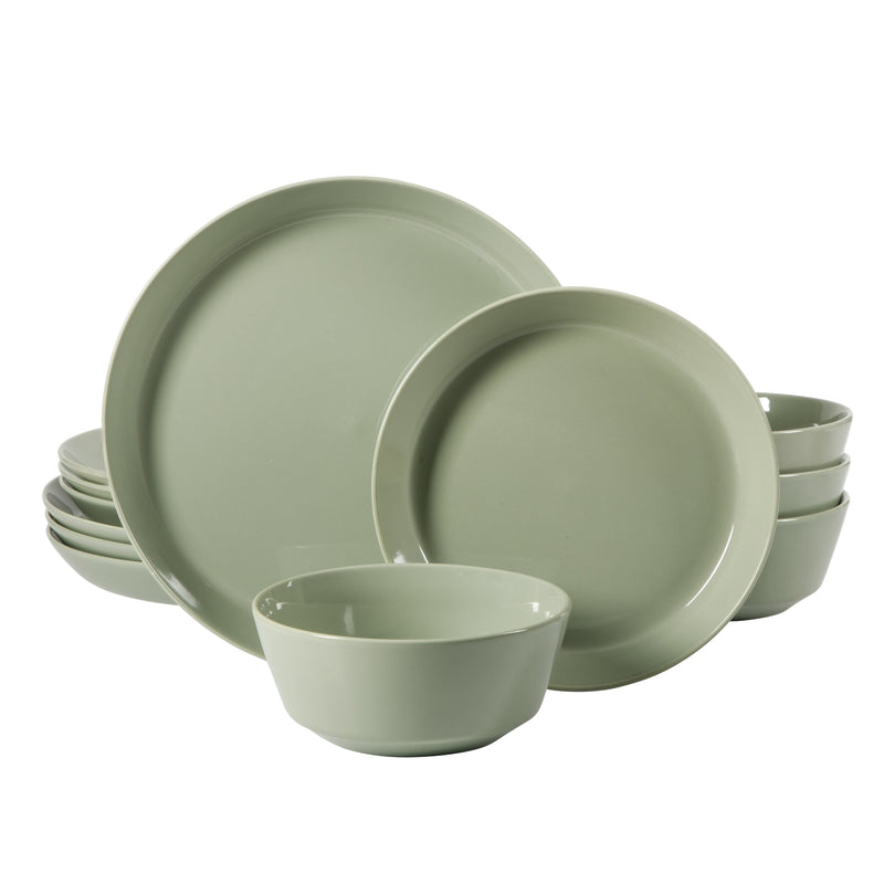 Gibson Elite Sunlit Mist 12pc Dinnerware Set - Solid Color - Stoneware -Gift Box