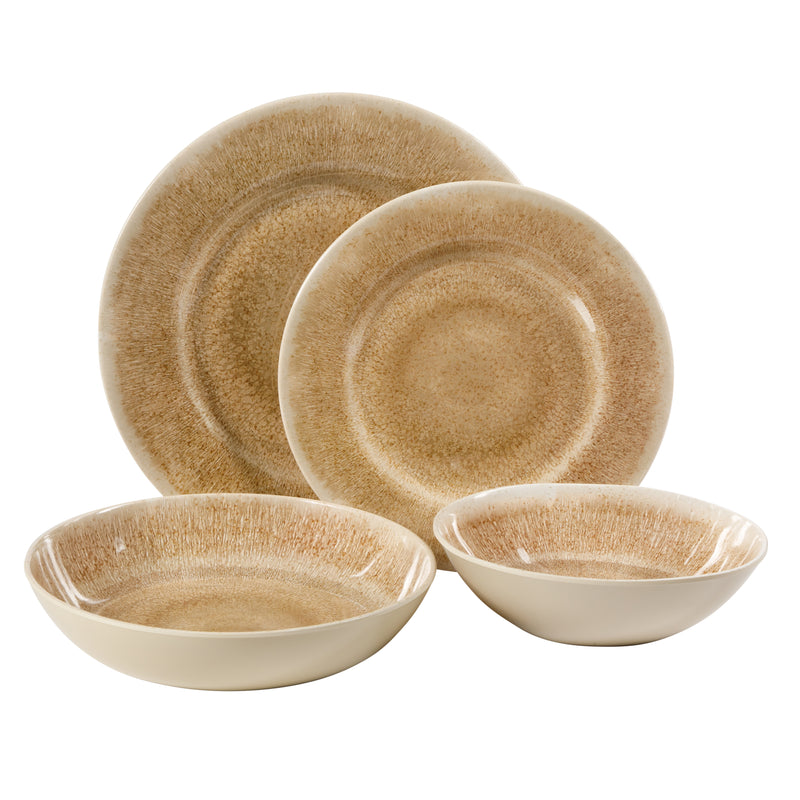Gibson Home Casper Court 16pc Double Bowl Melamine Dinnerware Set - Decorated - 3520G - Gift Box