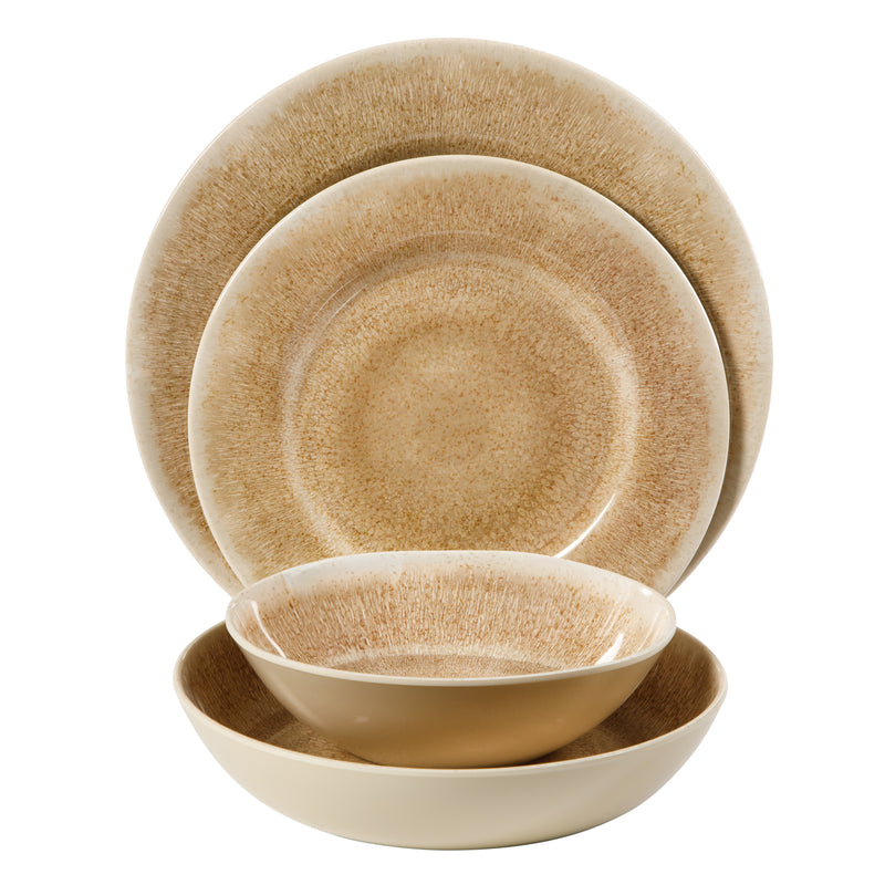 Gibson Home Casper Court 16pc Double Bowl Melamine Dinnerware Set - Decorated - 3520G - Gift Box