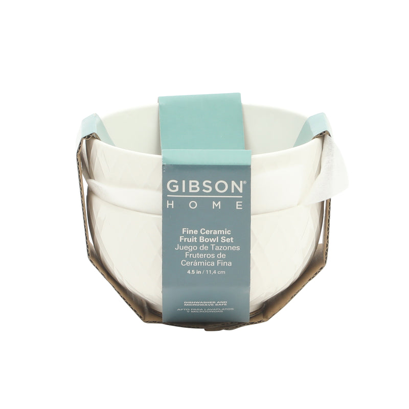 Gibson Home Great Essentials 2pc 4.5" Fruit Bowl Set - Embossed - White - Fine Ceramic -Color Sleeve