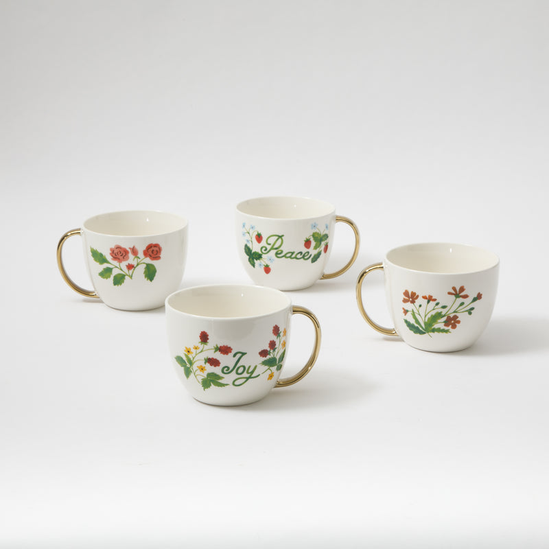 Gibson Home Inspired Gardens 17.5 oz Mug - Gold Handle w/ Decal - 4 Assorted Designs - Decorated - Fine Ceramic - Open Stock w/ UPC Label