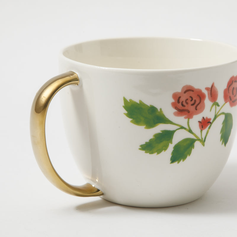 Gibson Home Inspired Gardens 17.5 oz Mug - Gold Handle w/ Decal - 4 Assorted Designs - Decorated - Fine Ceramic - Open Stock w/ UPC Label