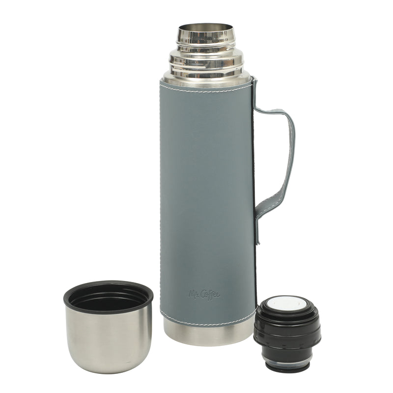 Mr. Coffee Leatherette 23oz Stainless Steel Double Wall Thermal Bottle w/ Lid & PU Handle - Black - Open Stock