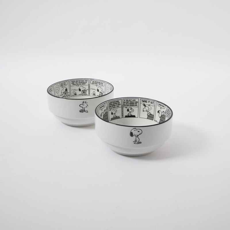 Peanuts Sunday Strips 2pc 6" Bowl Set - Black / White - Decorated - Fine Ceramic - Color Sleeve
