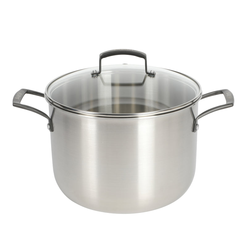 Babish 8qt Triply Stainless Steel Stockpot w/ Glass Lid & Black PVD Handle - Color Sleeve w/ Remailer