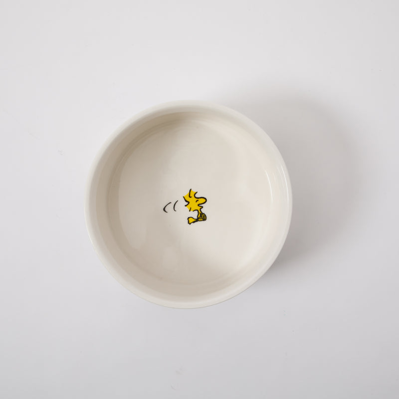 Peanuts Snack Time 6" Pet Bowl - Snoopy and Woodstock - Decorated - Stoneware - Open Stock w/ UPC Label