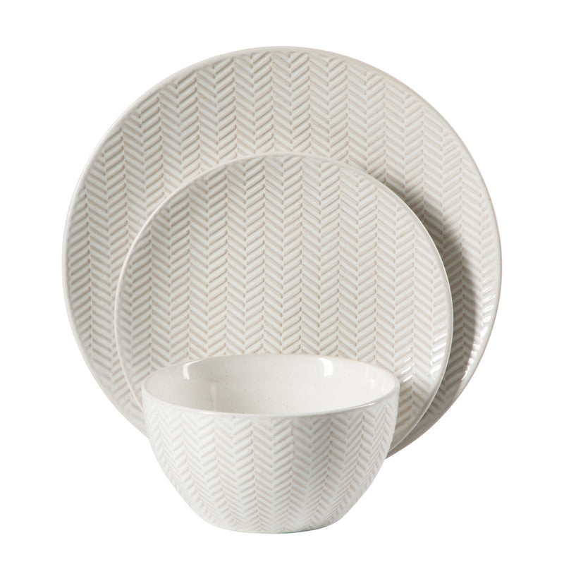 Gibson Elite Earlhart 12pc Dinnerware Set - 4 Assorted Designs - Cream - Reactive Glaze - Stoneware - Gift Box