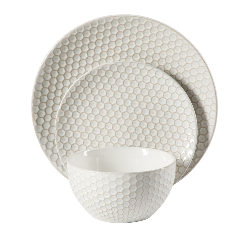 Gibson Elite Earlhart 12pc Dinnerware Set - 4 Assorted Designs - Cream - Reactive Glaze - Stoneware - Gift Box