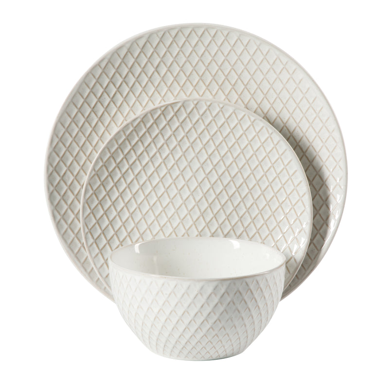 Gibson Elite Earlhart 12pc Dinnerware Set - 4 Assorted Designs - Cream - Reactive Glaze - Stoneware - Gift Box