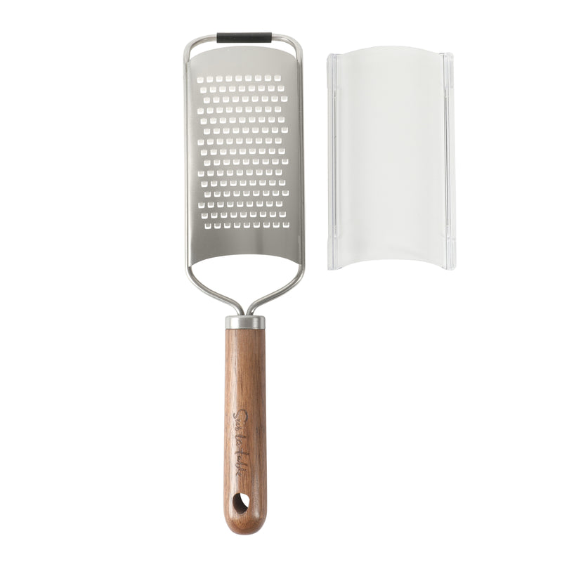 Sur La Table Kitchen Essentials Stainless Steel Flat Grater - Etched Stainless Steel Blade - Black Walnut WoodHandle - Tie Card
