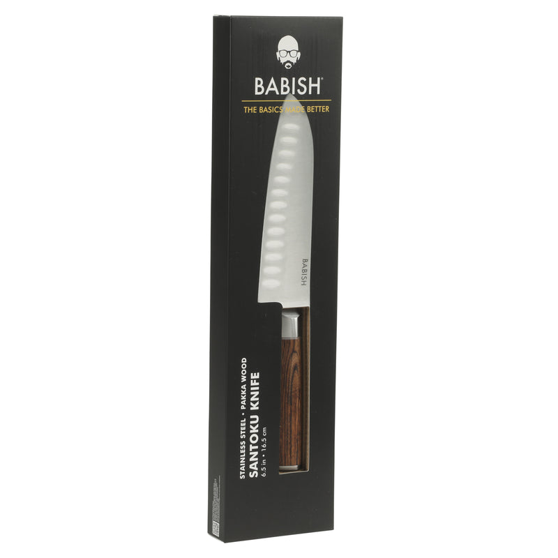 Babish 6.5" German Steel Santoku Knife w/ Paka Wood Handle - Gift Box w/ Remailer