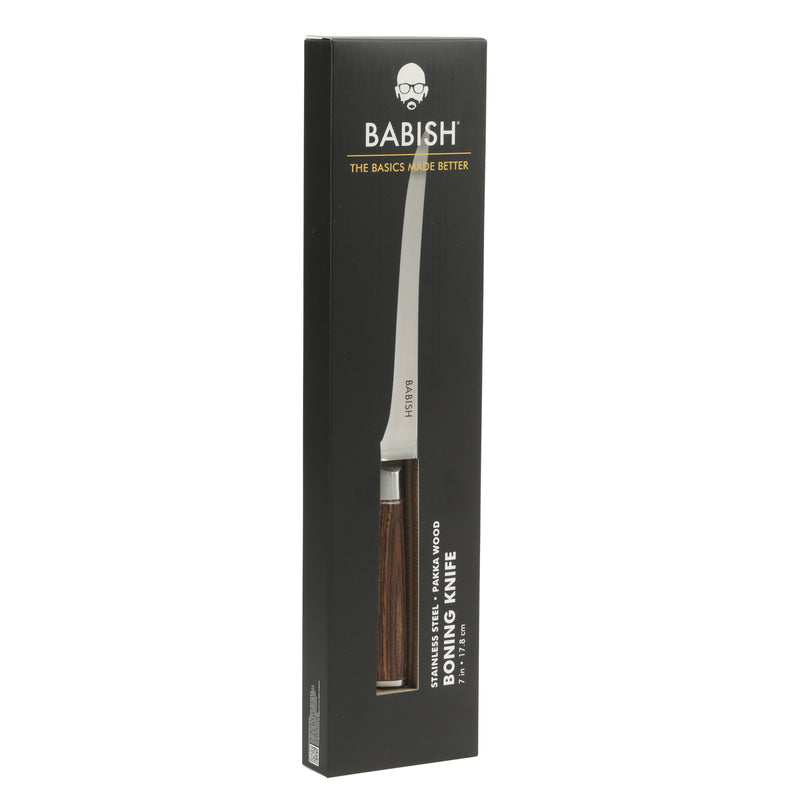 Babish 7" German Steel Boning Knife w/ Paka Wood Handle - Gift Box w/ Remailer