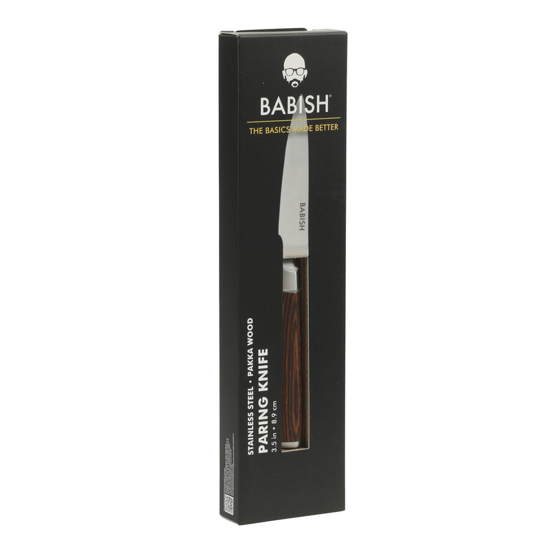 Babish 3.5" German Steel Paring Knife w/ Paka Wood Handle - Gift Box w/ Remailer