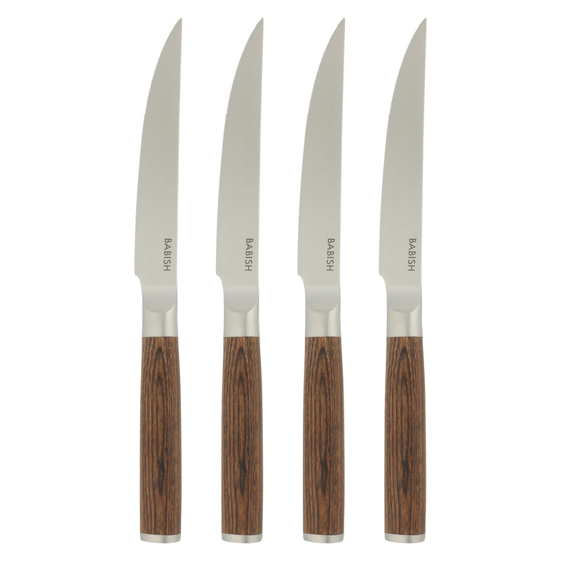 Babish 4 pc 4.9" German Steel Steak Knives w/ Paka Wood Handle - Gift Box w/ Remailer