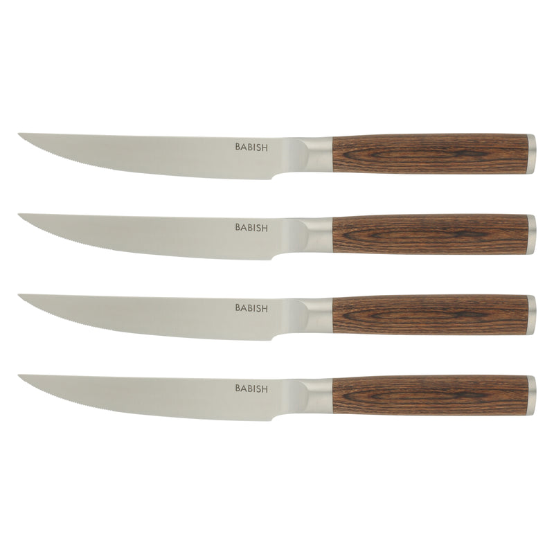 Babish 4 pc 4.9" German Steel Steak Knives w/ Paka Wood Handle - Gift Box w/ Remailer