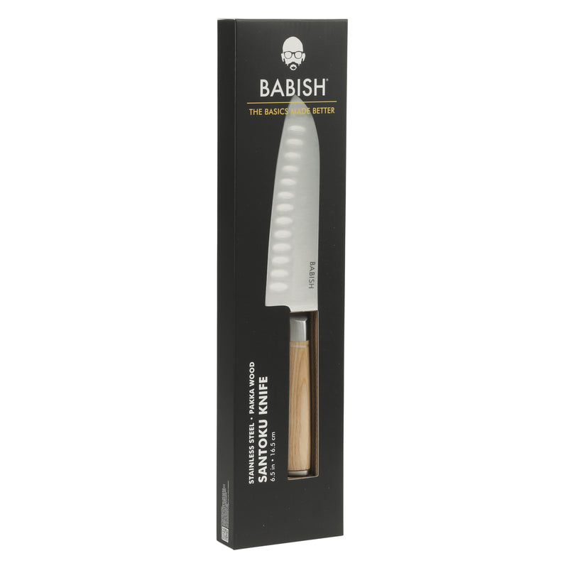 Babish 6.5" German Steel Santoku Knife w/ Paka Wood Handle - Gift Box w/ Remailer