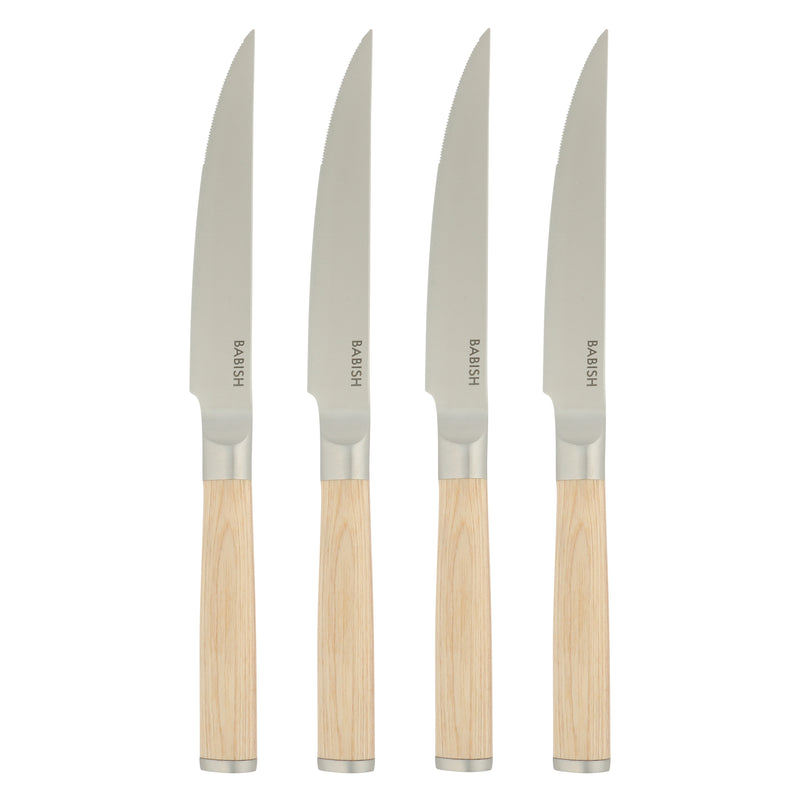 Babish 4 pc 4.9" German Steel Steak Knives w/ Paka Wood Handle - Gift Box w/ Remailer