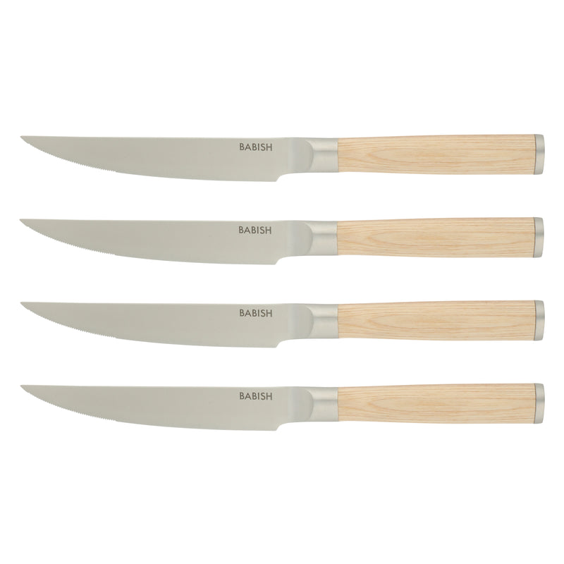 Babish 4 pc 4.9" German Steel Steak Knives w/ Paka Wood Handle - Gift Box w/ Remailer